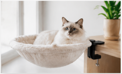 Desk-Mounted Cat Hammock Bed｜Foldable No-Drill Cat Lounger｜Soft All-Season Cat Nest